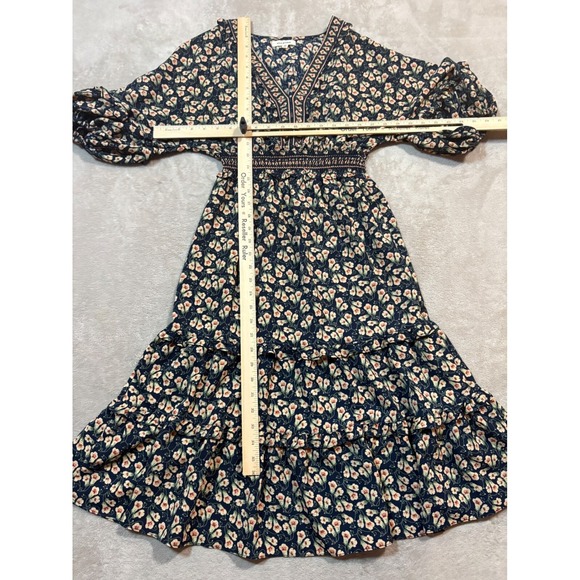 Max Studio Women's Size XS Floral Print Midi Dress Smocked Waist Bohemian - Picture 2 of 4